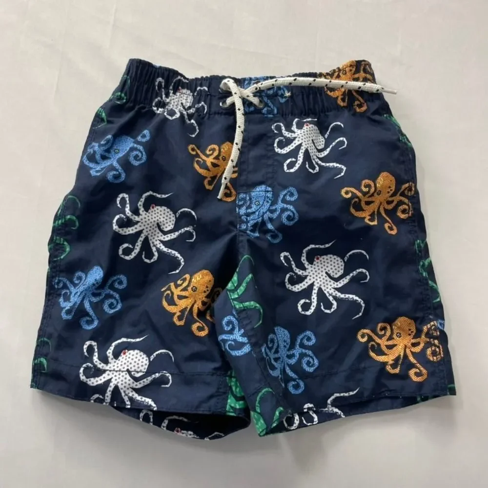 Gap Toddler Boys Octopus Print Swim Trunks Navy Blue Size 4T Elastic Waist